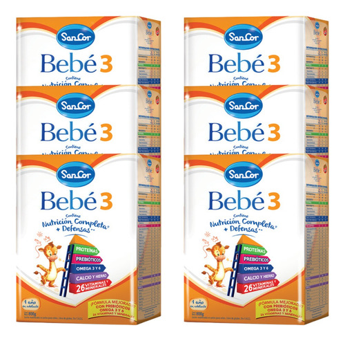 Sancor Bebe 3 Nutrición Completa Polvo X 800 Gr Pack X 6 Un