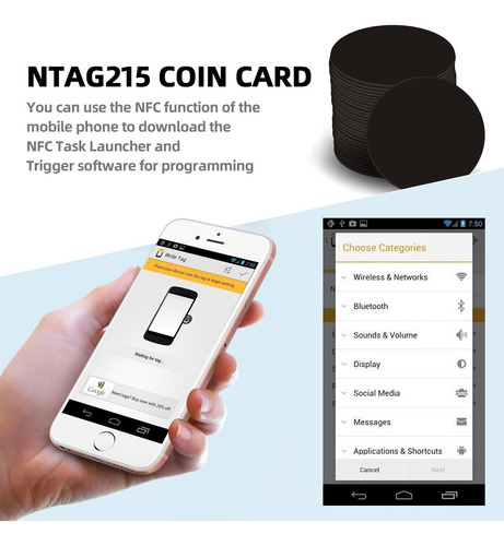 Nfc Ntag215 - Cartão De Moeda Preto Programável De 504