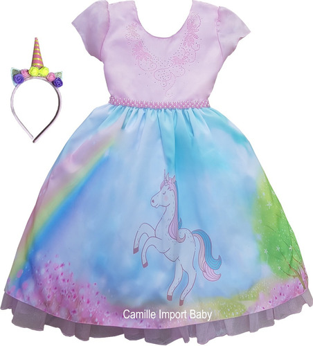 Vestido Infantil Unicornio 4 A 16 E Tiara Envio Imediato