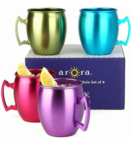 Arora Juego De Tazas De Metal Anodizado Multicolor, Azul,