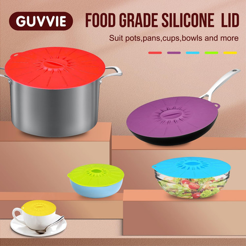 Tapas Reutilizables Herméticas De Silicona Flexible 5 Pzas