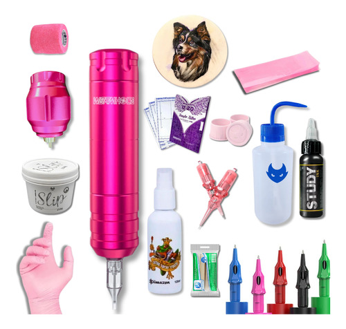 Kit Pen Rosa Iniciante Bateria Tatuagem Kit Completo Tattoo