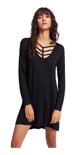 Vestido Casual Corto Dama Manga Larga En Algodon