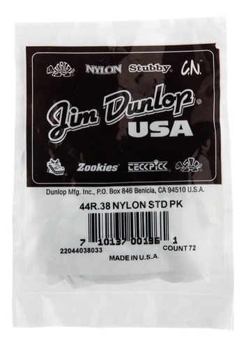 Bolsa De Uñetas 72 Unidades Nylon Standard Dunlop 44r.38