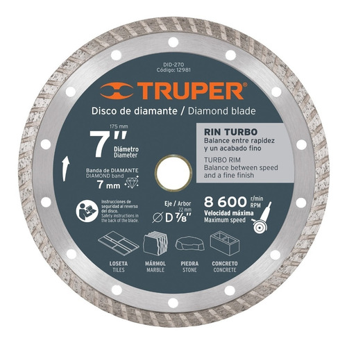 Disco De Diamante, Rin Turbo, 4-1/2', Truper, 12980