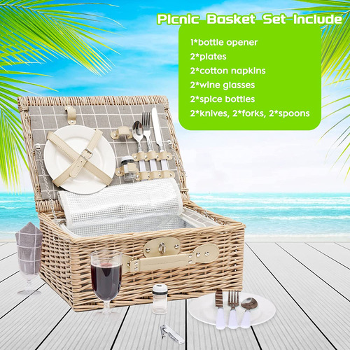 Cesta De Picnic De Mimbre 2 Personas, Juego De Mimbre F...