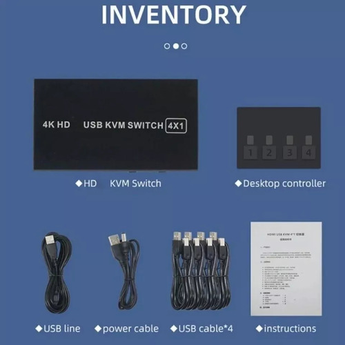 Llavero Kvm Hdmi 4x1 Usb 4k X 2k 60hz