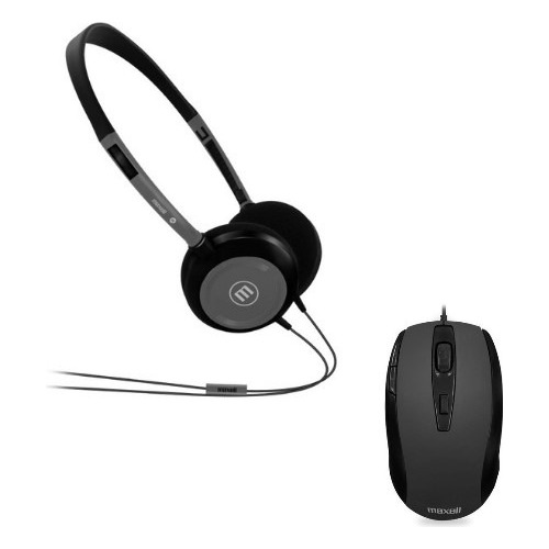 Combo Kit Maxell Auriculares Hp200 Con Microfono + Mouse Usb