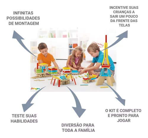 Brinquedo Plaquetas De Montar Em Madeira Junges 120 Peças