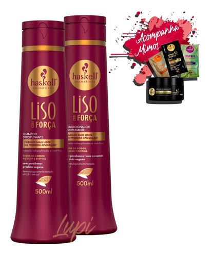  Kit Haskell Liso Com Força Shampoo E Condicionador 500ml