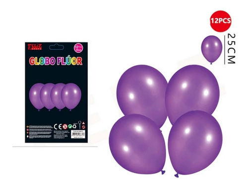 Imagen 2 de 5 de Pack 12 Globos Neón Para Fiestas Fluorescentes Uv. Morado
