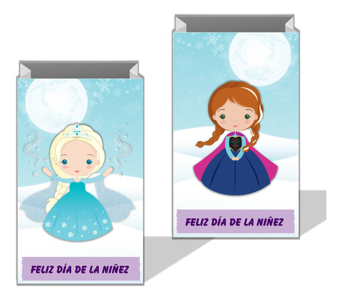 Kit X6 Bolsas Imprimibles Día De La Niñez Niño Princesas