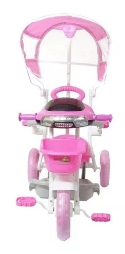 Triciclo Infantil Com Empurrador Motoca Passeio Bebê Rosa