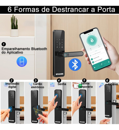 Fechadura Eletronica Digital Com Biometria Senha Myailock Tuya Bluetooth Biometrica Prova Dagua Multifuncional