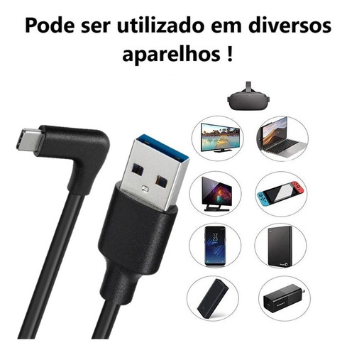 Cabo Link 3 Metros Para Oculus Quest 1/2 Usb-a/usb-c Br Cor Preto