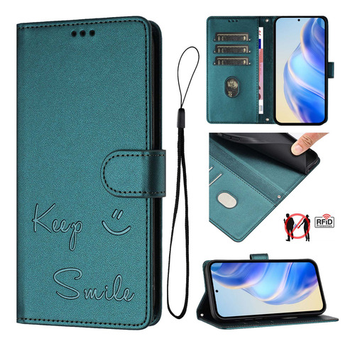 Funda De Piel Con Forma De Cara Sonriente Para Motorola One Series, Ranuras Para Tarjetas, Cierre Magnético, Cartera, Bloqueo Rfid, Función Atril