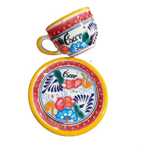 Terno Taza Y Plato De Talavera Poblana Personalizados Tz