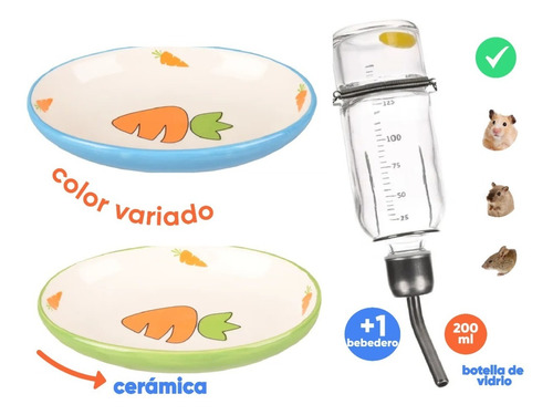 Comedero Bebedero Alimento Ceramica Lauchas Hamster Small