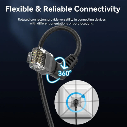 Cable de red 360° Vention - Cat6a Certificado - 1 metro Azul - Angulo 90° Conector con rotacion 360° - Premium UTP Patch Cord 10gbps - 500 Mhz - Rj45 - internet / modem router / servidor - IBOLF