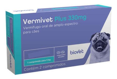 Vermivet Plus 330mg Com 2 Cp Vermífugo Para Cães Biovet