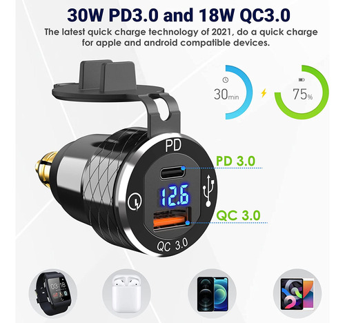 Cargador Rápido Usb C 30 W Pd3.0 Din A Usb, Enchufe Hella...