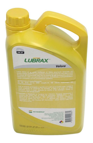 Imagen 2 de 3 de Aceite Motor Lubrax Valora 5w-30 4 Litros