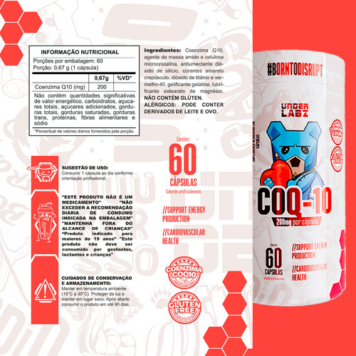 Coenzima Q10 Under Labz Coq10 200mg Suplemento 60 Cáps