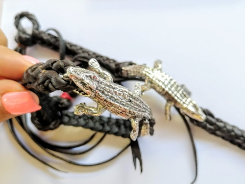 Pulsera Cocodrilo Plata Artesanal S925 Piel Simb Poder Fuerz