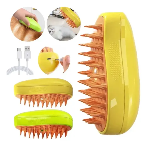 Cepillo De Vapor 3 En 1 Para Gatos Y Perros - Peine De Silicona, Función Masaje Y Pulverización, Elimina Pelo Suelto