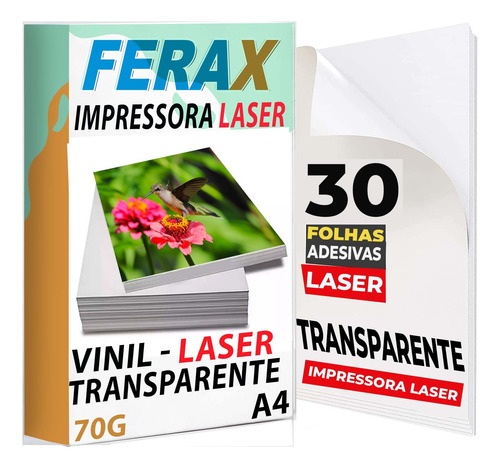 30 Vinil Adesivo Transparente 100% A4 - Impressora Laser