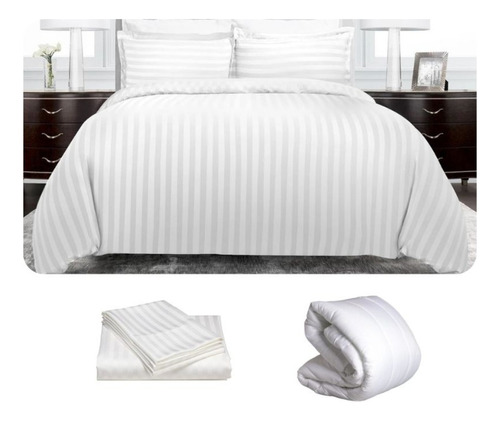 Set Duvet 4 Pzas Blanco Líneas Microfibra Semidoble 