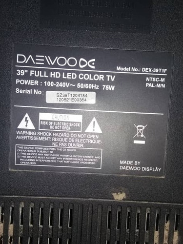 Control Remoto Tv Daewoo Led Modelo Dex-39t1f Universal