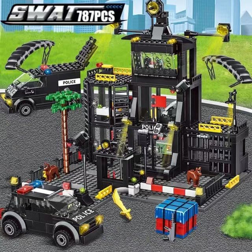 Juego De Bloques Construcción Estación De Policía Juguetes S