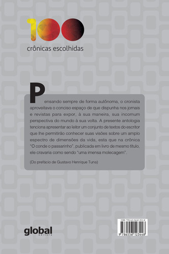 100 Crônicas Escolhidas, De Rubem Braga. Editora Global, Capa Mole Em Português