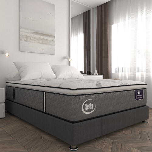 Colchón Queen Size Serta Confort Natural Foam +base Cama Color Gris