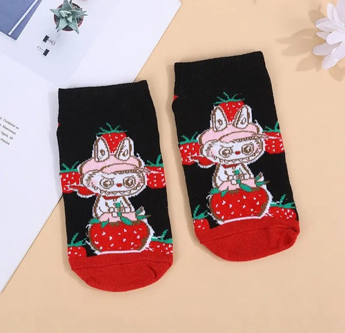5 Pares De Calcetines Labubu Multicolor Modelo#2 Estampado Fresita Unitalla