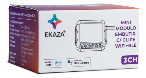 Interruptor Mini Módulo Ekaza 3 Canais Smart Wifi Alexa
