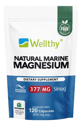 Wellthy Magnesio Marino Natural Marine Magnesium 120 Cápsula Sabor Neutro