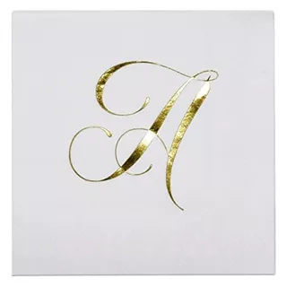 100 Gold Letter Monogram Cocktail Napkins Disposable Pa...