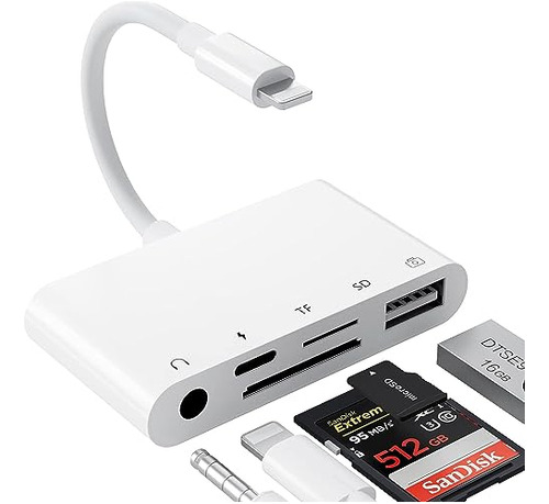 Adaptador Usb Cámara iPhone 14, 5 En 1 Con Lector De Tarjeta