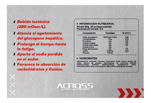 Imagen 3 de 6 de Suplementos Across - Bebida Isotonica Deportiva - Bid 1kg