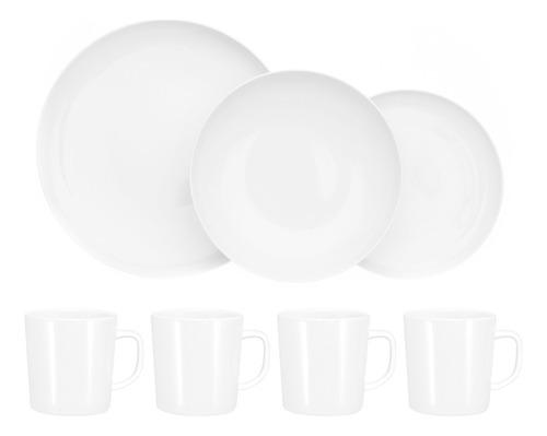 Set De Vajilla 16 Piezas Juego Platos Vidrio Templado Opal Color Blanco Redondo