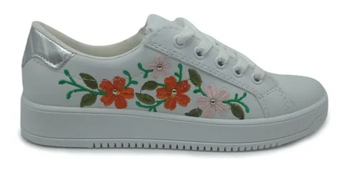 Tenis Moda Para Mujer Estilo Urbano Bordado Flores 135 | Meses sin intereses