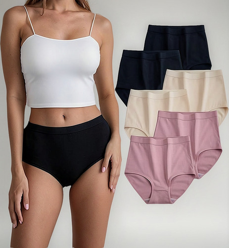 Y 6 Pcs Calzoncillos De Algodón De Talla Grande Para Mujer