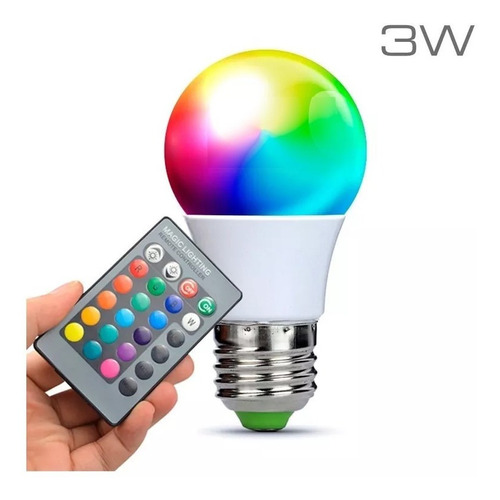 Lampara Led Rgb 3w E27 220v Control Remoto Foco 16 Colores