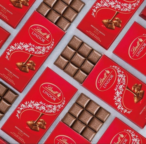4 Barras Chocolate Lindt Lindor Vermelho 100g