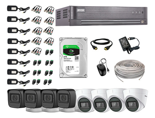 Cámaras Seguridad Kit 8 Hikvision 5mp + Disco 2tb Completo