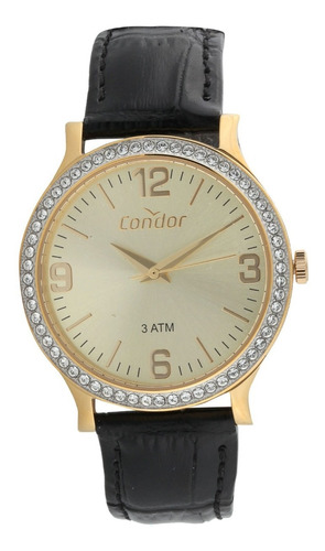 Relógio Condor Feminino Co2039bm/2d Dourado Couro Preto