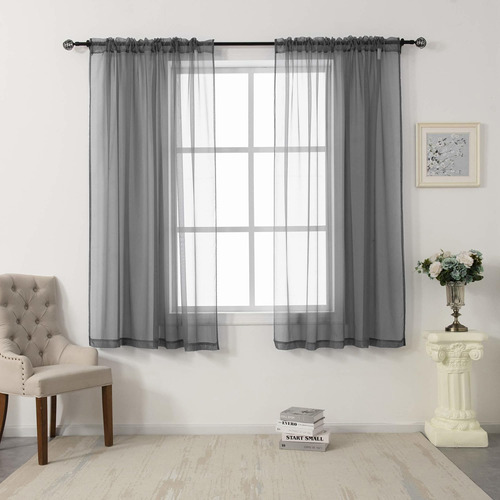 2 Panels Sheer Voile Curtains Dra Es  Window Treent Rod...