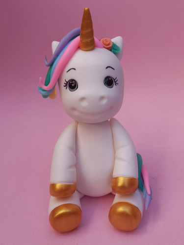 Imagen 6 de 10 de Unicornio + Arcoíris Adorno De Torta En Porcelana Fria